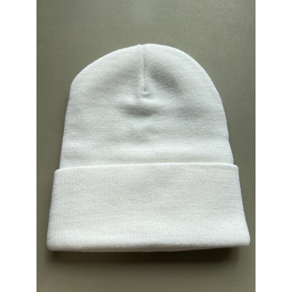 Beechfield Boston Hockey 63 Circle Patch Beanie Hat Unisex OS White Knit College - Picture 2 of 6